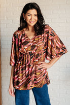 Dear Scarlett Dearest Dreamer Peplum Top in Abstract Mocha Ave Shops