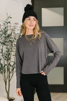 Mono B Dedicated Dolman Sleeve Top in Charcoal Gray Womens