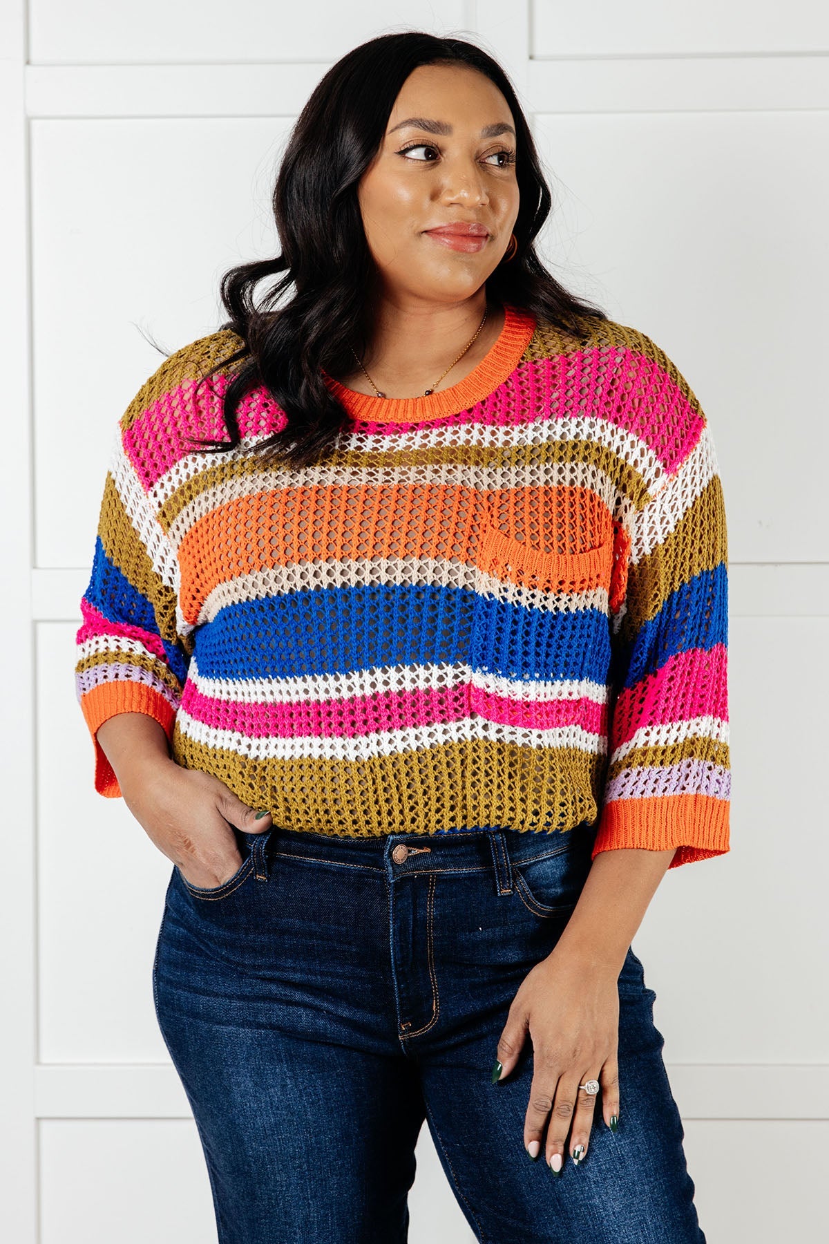 One Eleven North Deep Thoughts Striped Loose Knit Top Tops