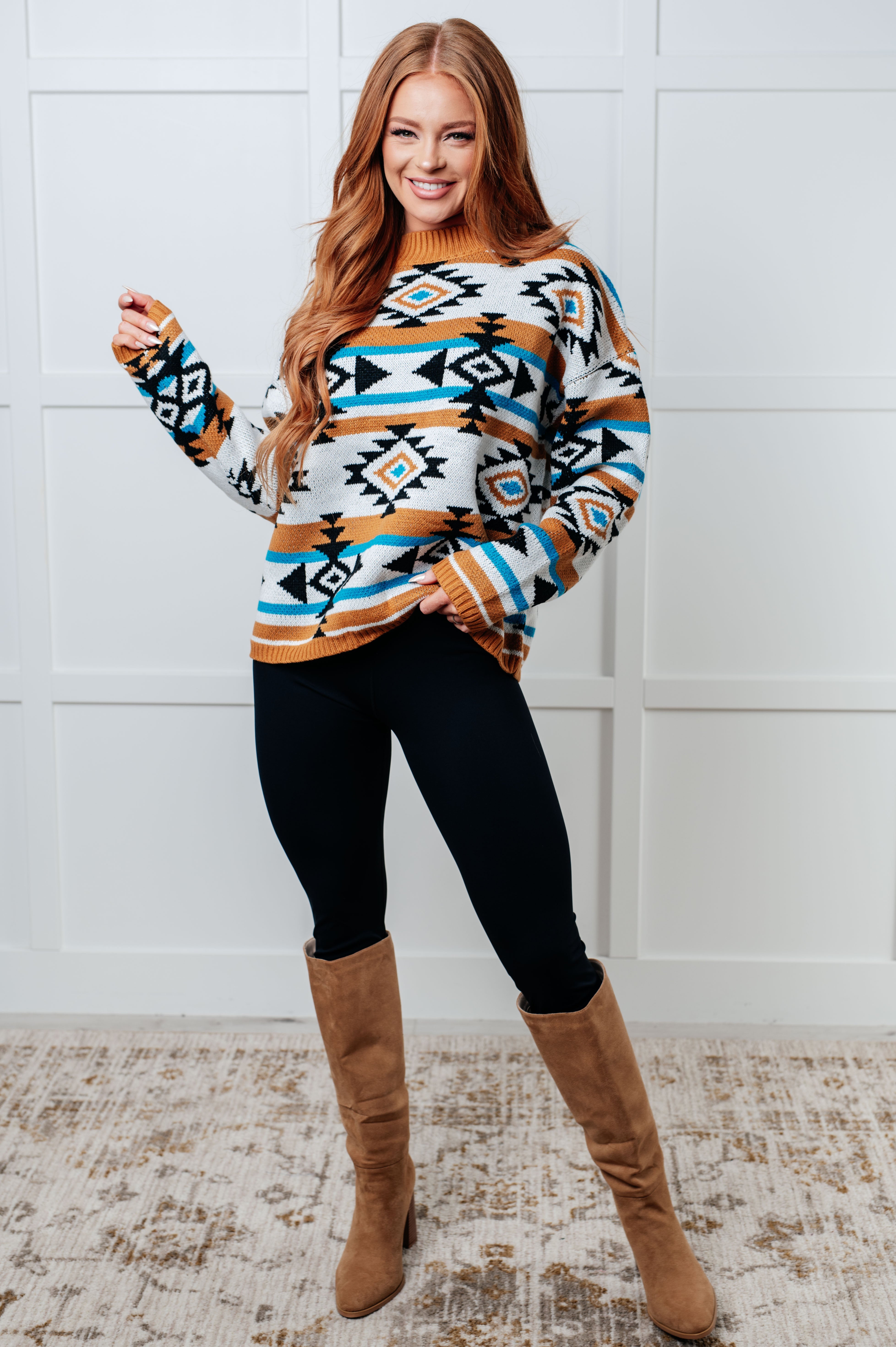 One Eleven North Desert Vibes Geometric Striped Sweater Shirts & Tops