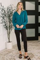 Haptics Desk to Dinner V-Neck Balloon Sleeve Blouse Womens