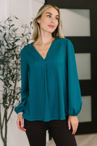 Haptics Desk to Dinner V-Neck Balloon Sleeve Blouse Womens