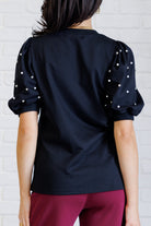 One Eleven North Diamonds and Pearls Puff Sleeve Top in Black Shirts & Tops