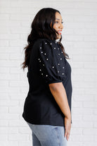 One Eleven North Diamonds and Pearls Puff Sleeve Top in Black Shirts & Tops