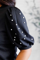 One Eleven North Diamonds and Pearls Puff Sleeve Top in Black Shirts & Tops