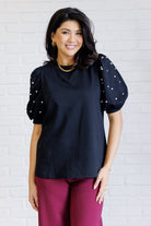 One Eleven North Diamonds and Pearls Puff Sleeve Top in Black Shirts & Tops