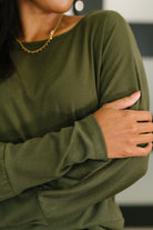 One Eleven North Dinner Plans Dolman Long Sleeve in Olive Womens