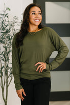 One Eleven North Dinner Plans Dolman Long Sleeve in Olive Womens