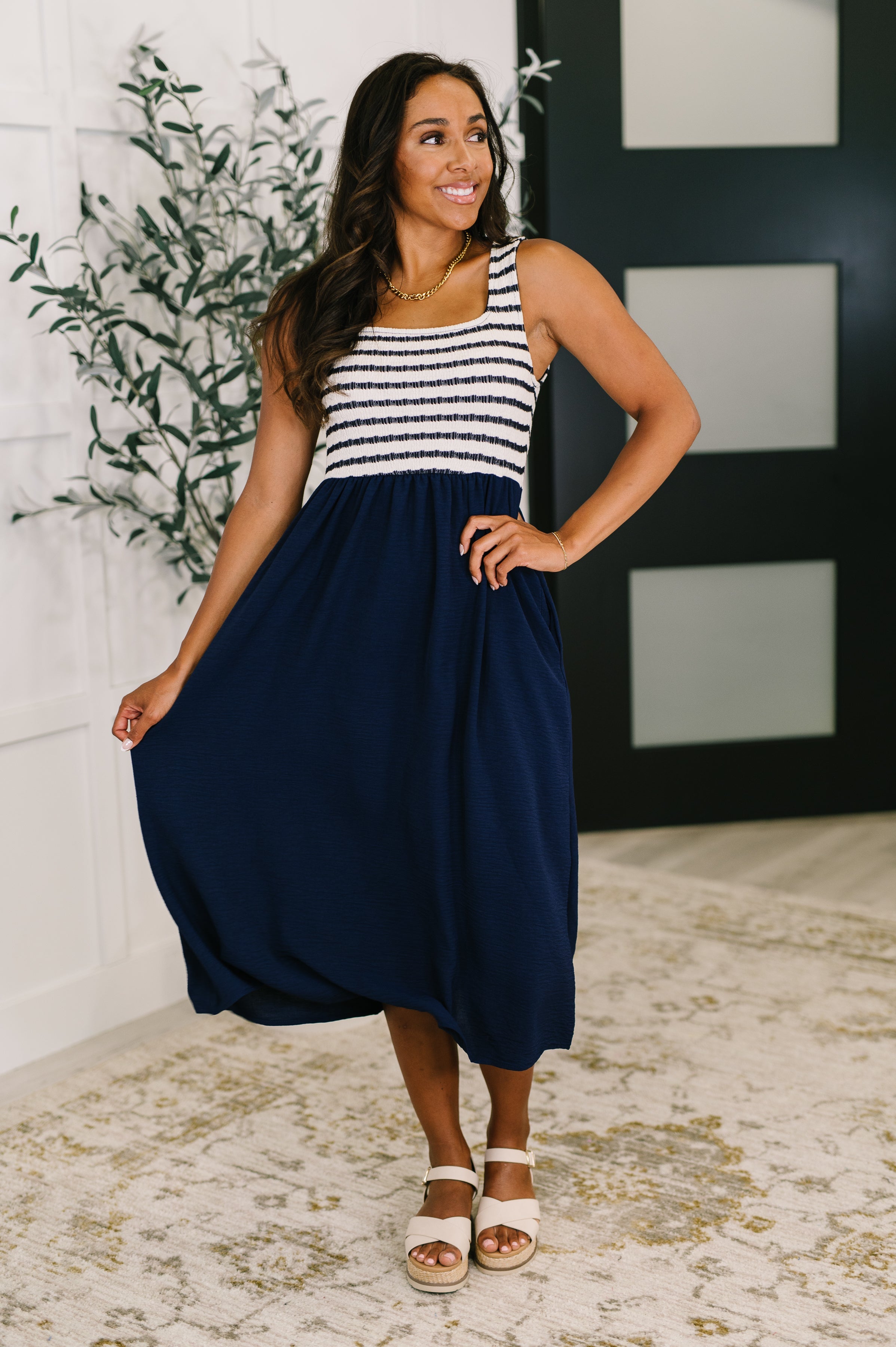 Haptics Dockside Darling Midi Dress in Navy Womens