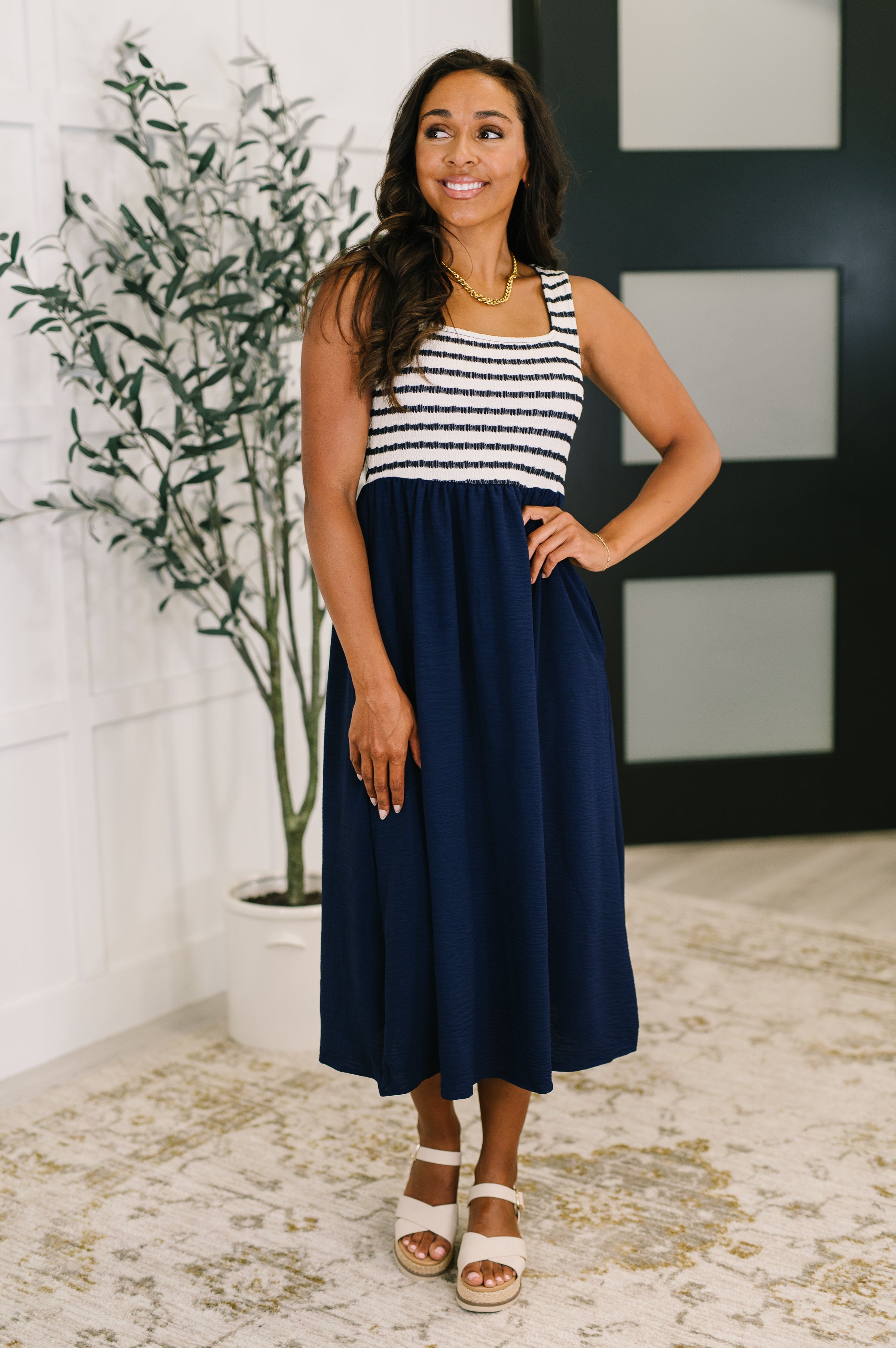 Haptics Dockside Darling Midi Dress in Navy Womens