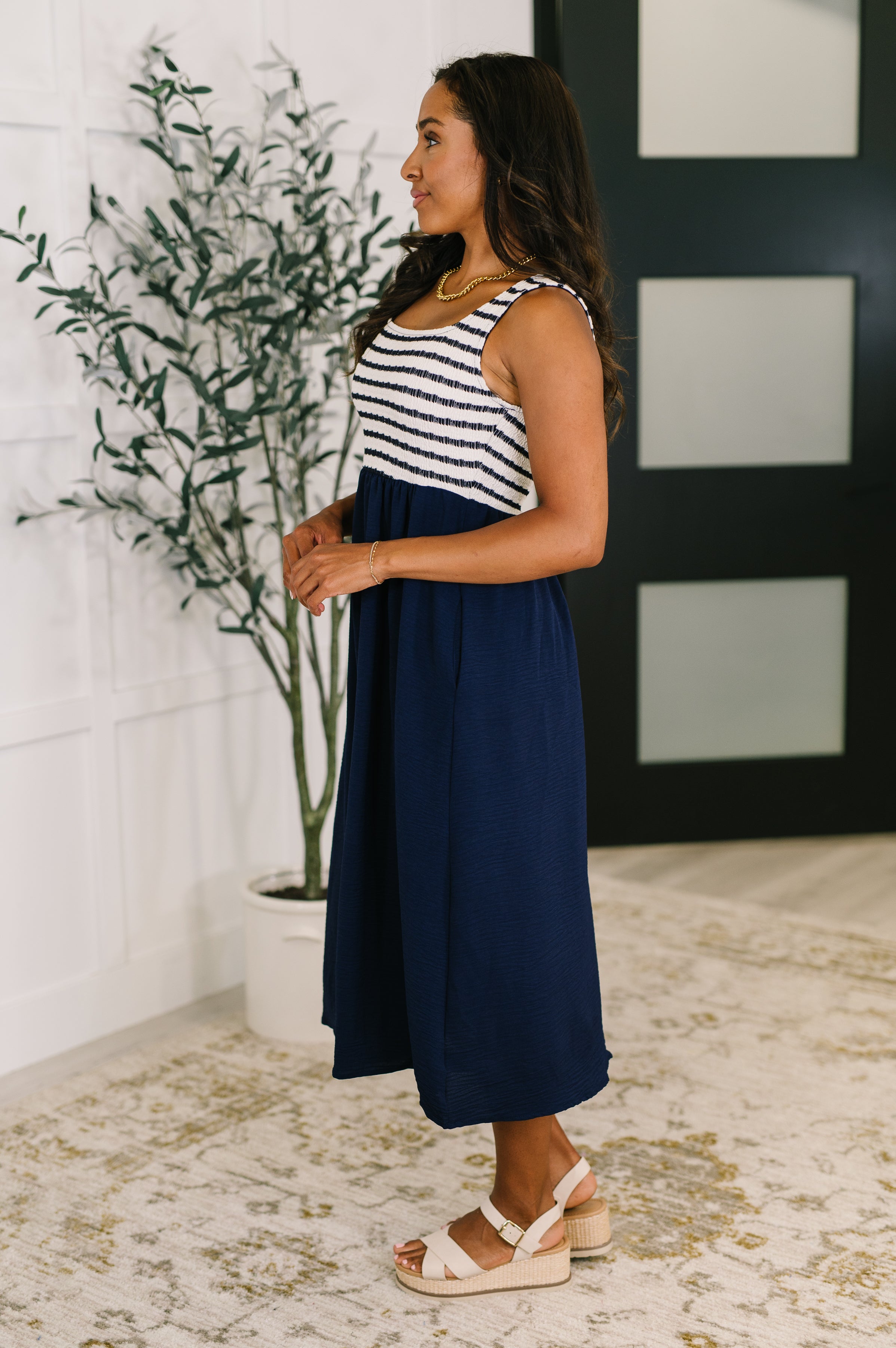 Haptics Dockside Darling Midi Dress in Navy Womens