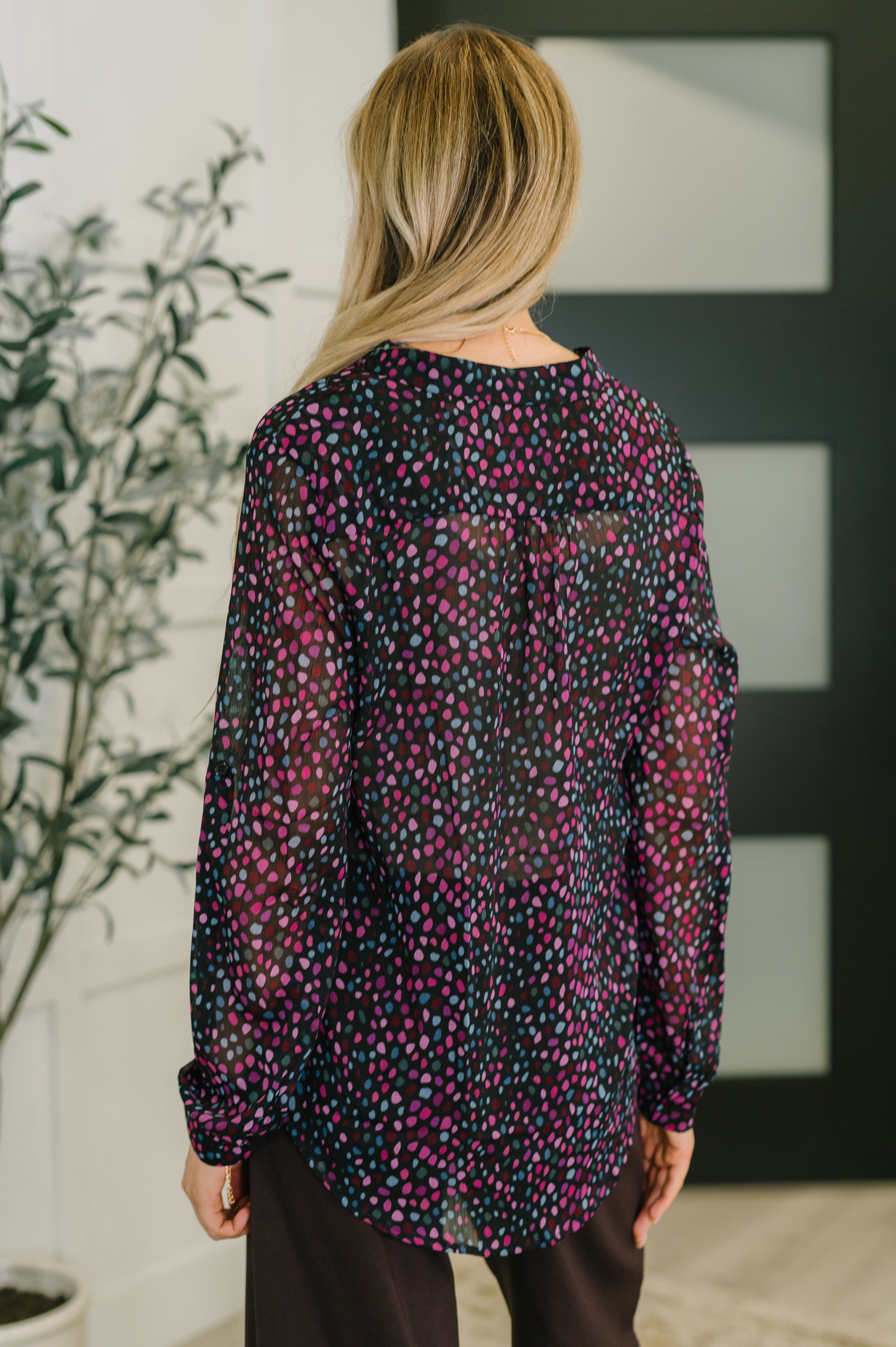 One Eleven North Doing the Most Multi Color Polka Dot chiffon Blouse Womens