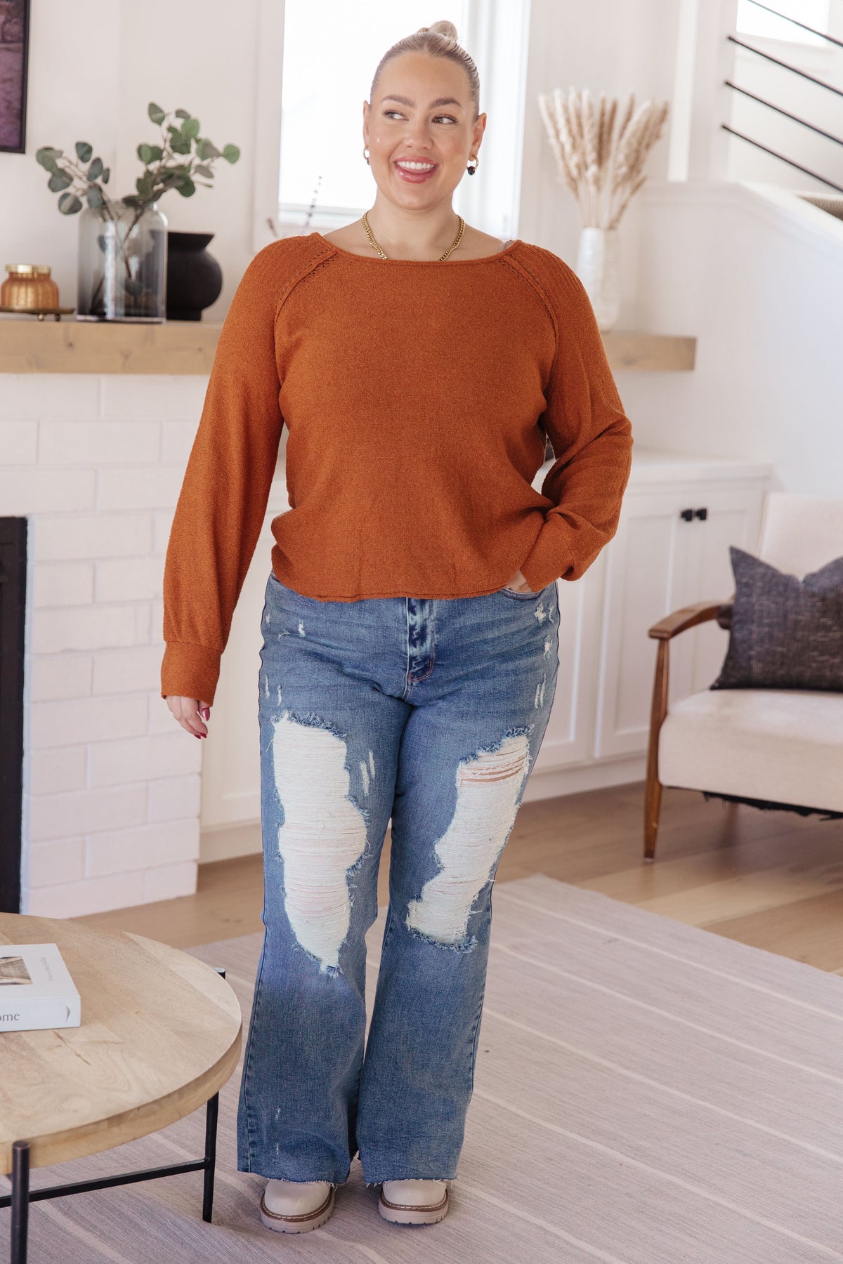 One Eleven North Don't Be Difficult Rust Pullover Sweater Tops