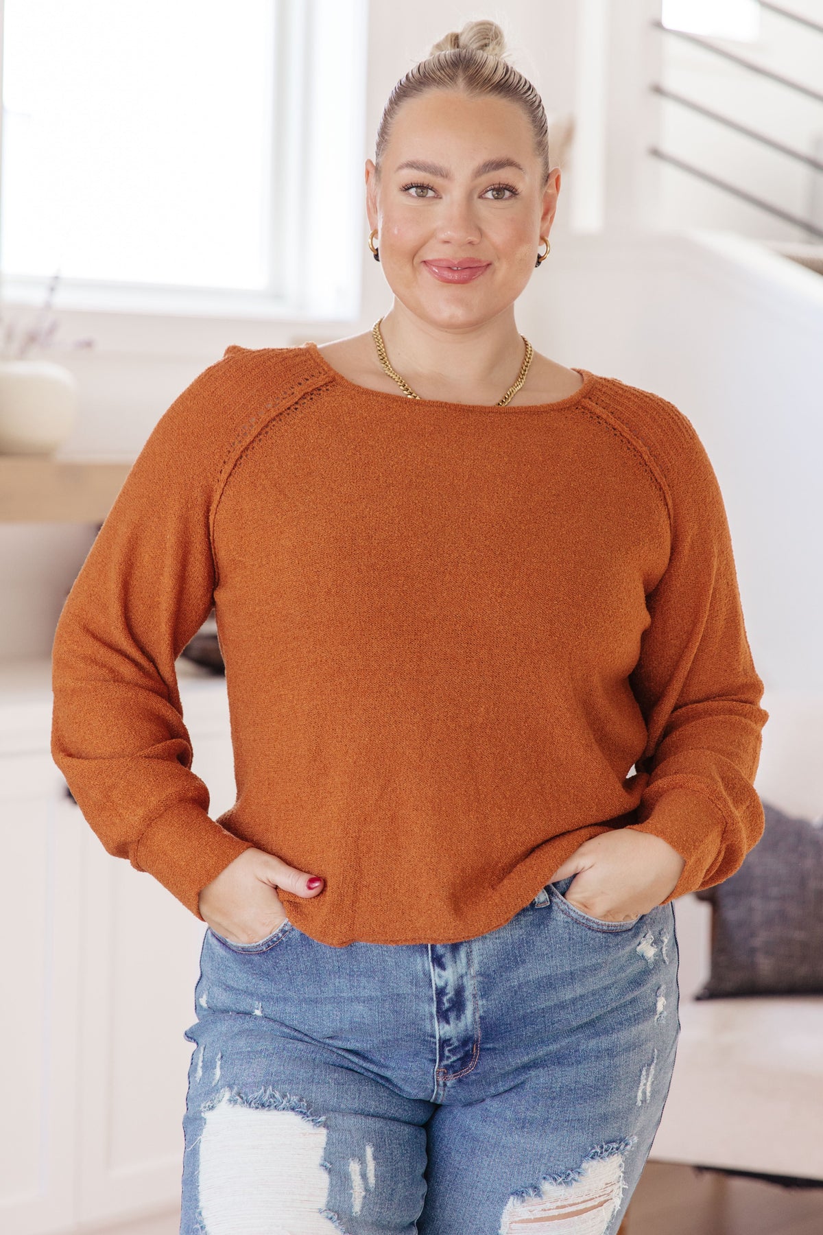 One Eleven North Don't Be Difficult Rust Pullover Sweater Tops