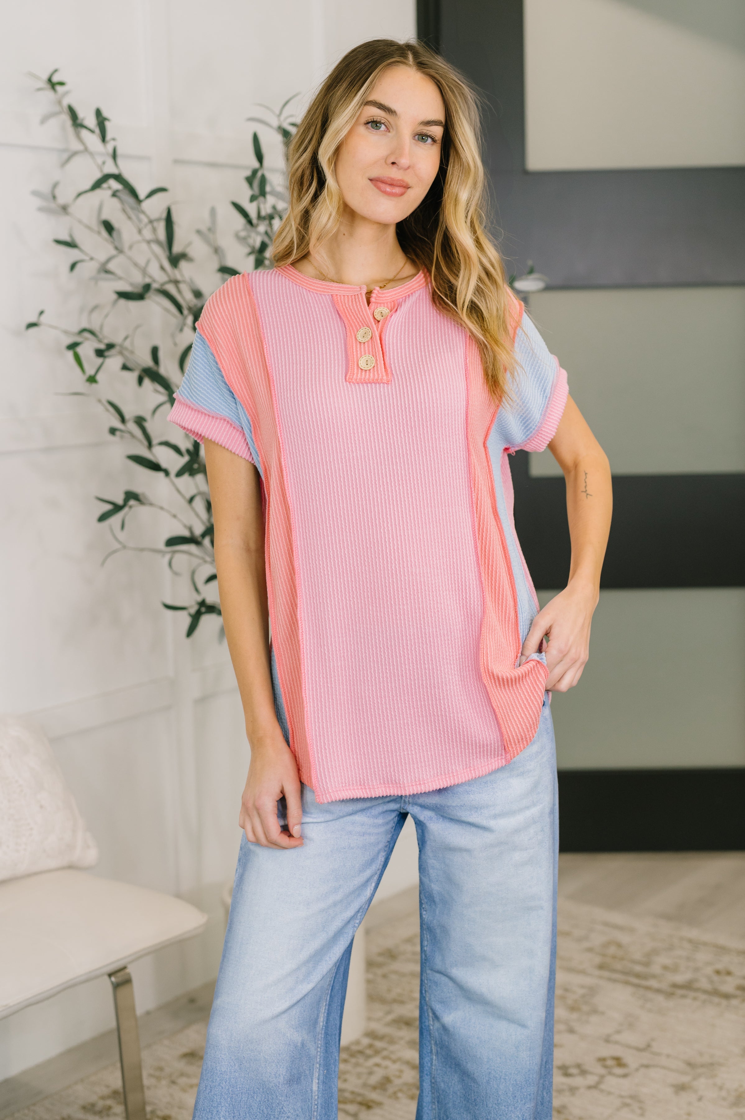 7th Ray Don't Stop Til' You Get Enough Color Block Top Womens