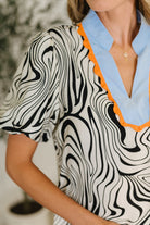 One Eleven North Don't Want to Wait V Neck Contrast Zebra Print Blouse Womens