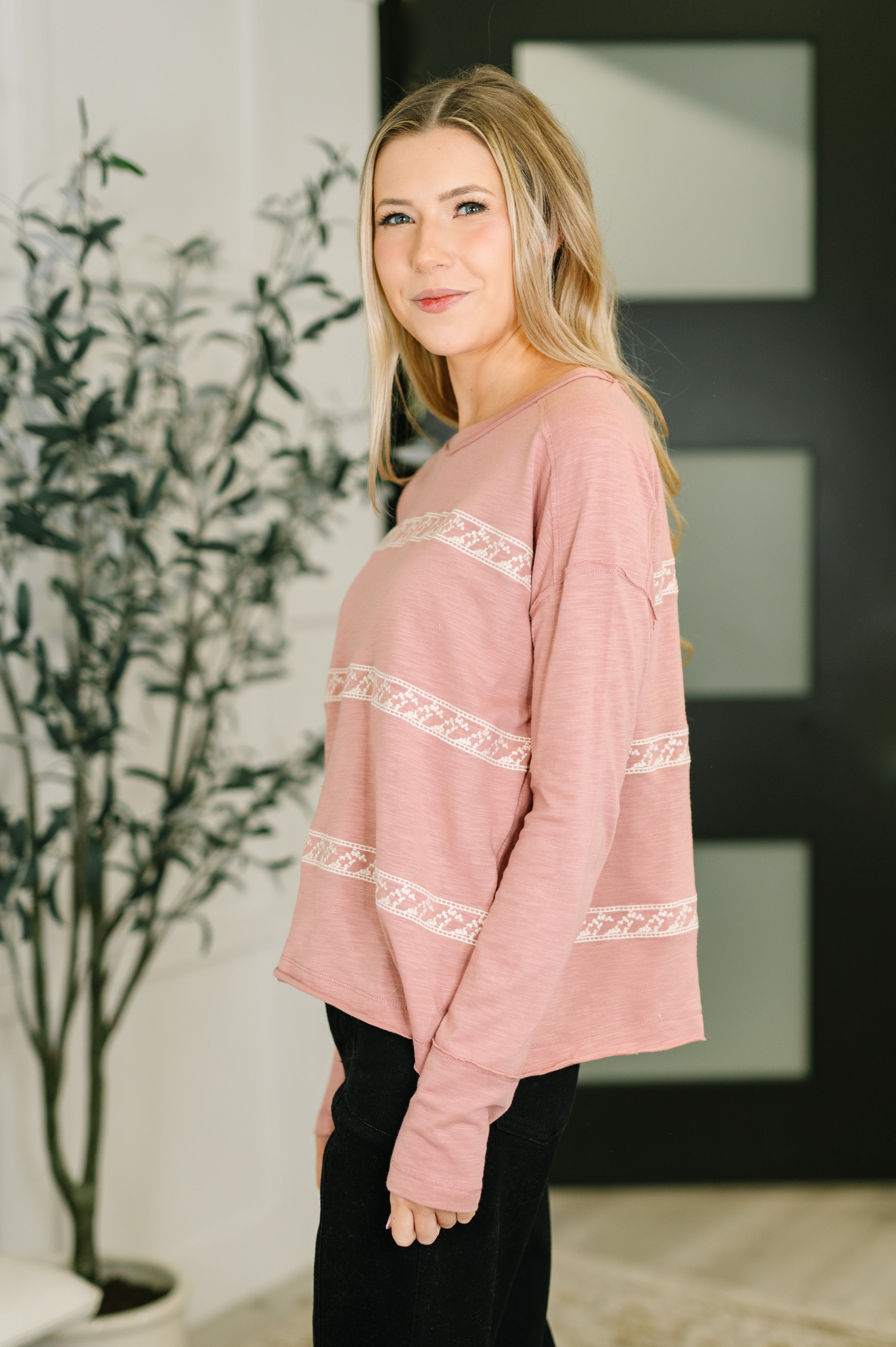 In Loom Down to Every Detail Drop Shoulder Long Sleeve in Dusty Rose Womens