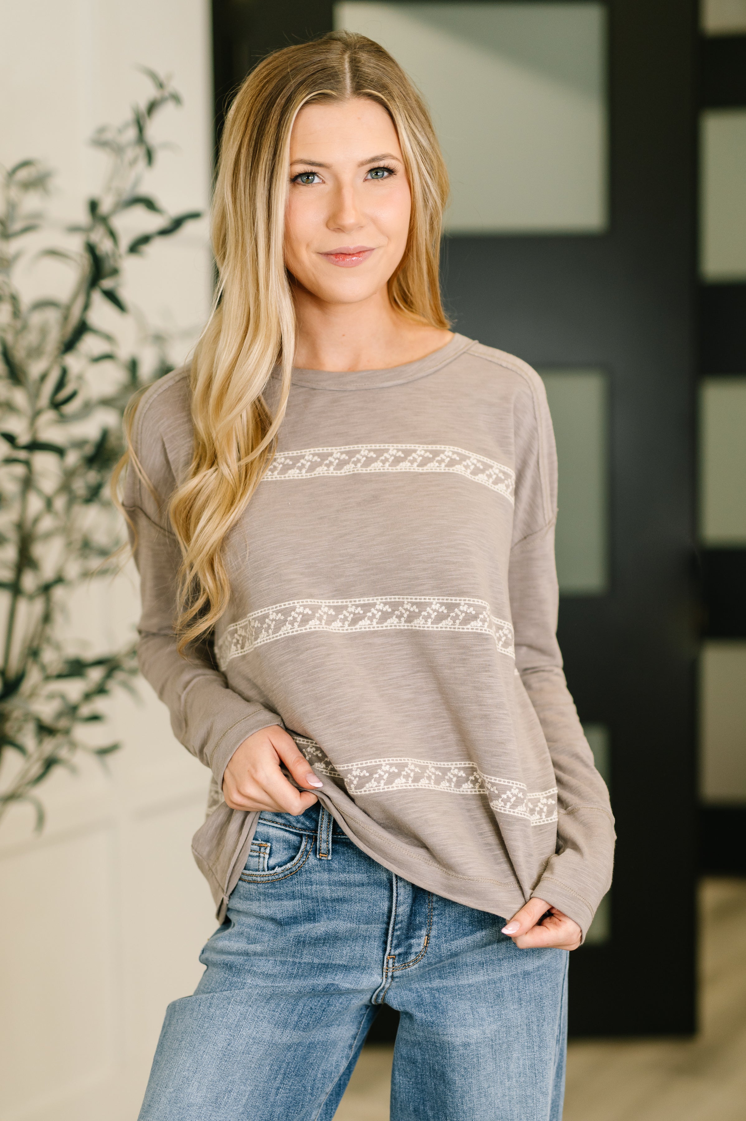 In Loom Down to Every Detail Drop Shoulder Long Sleeve in Stone Taupe Womens