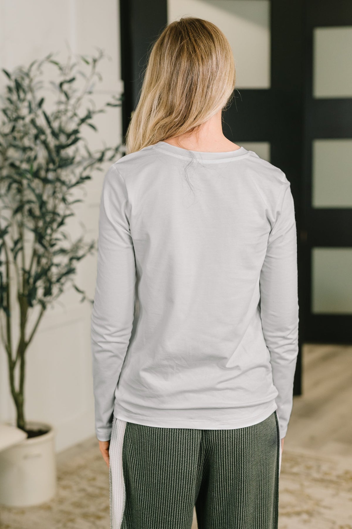 Zenana Down to the Basics Long Sleeve Top in Heathered Grey Womens
