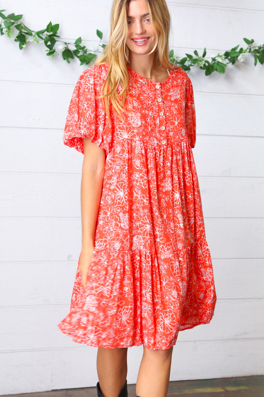 Haptics Coral Floral Button Down Midi Dress Final Sale Haptics