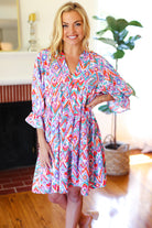 Haptics Love Found Blue & Lavender Ikat Print V Neck Dress Final Sale 2024 Summer Blow Out Sale