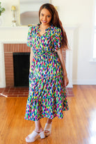 Haptics All For You Navy Multicolor Abstract Print Smocked Waist Maxi Dress Haptics