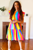 Haptics Eyes On You Multicolor Abstract Print Smocked Ruffle Sleeve Dress Haptics