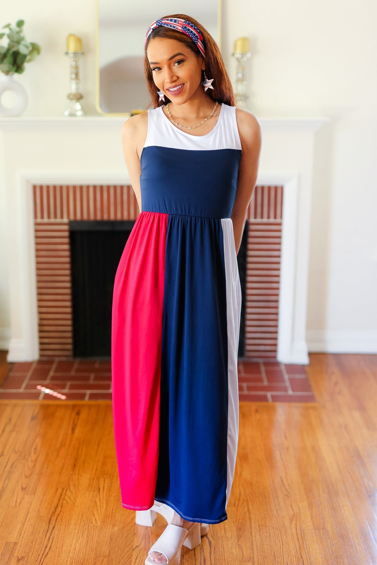 Haptics Patriotic Color Block Fit & Flare Maxi Dress Final Sale Haptics