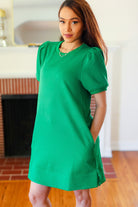 Jodifl Boldy You Kelly Green Textured Puff Sleeve Dress Jodifl