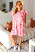 Haptics Pink Gingham Check Ruffle Sleeve Dress Haptics