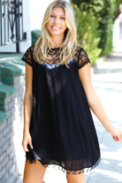 Sugarfox Black Embroidered Lace Yoke Fit & Flare Dress Final Sale Sugarfox