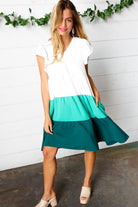 Haptics Seafoam & Emerald Tiered Frill Sleeve Midi Dress Final Sale