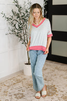 Haptics Dressed to Chill V-Neck Top in Heather/Grey/Ivory/Pink Womens