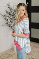 Haptics Dressed to Chill V-Neck Top in Heather/Grey/Ivory/Pink Womens