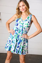 Haptics Green & Blue Floral Sleeveless Surplice Romper Final Sale