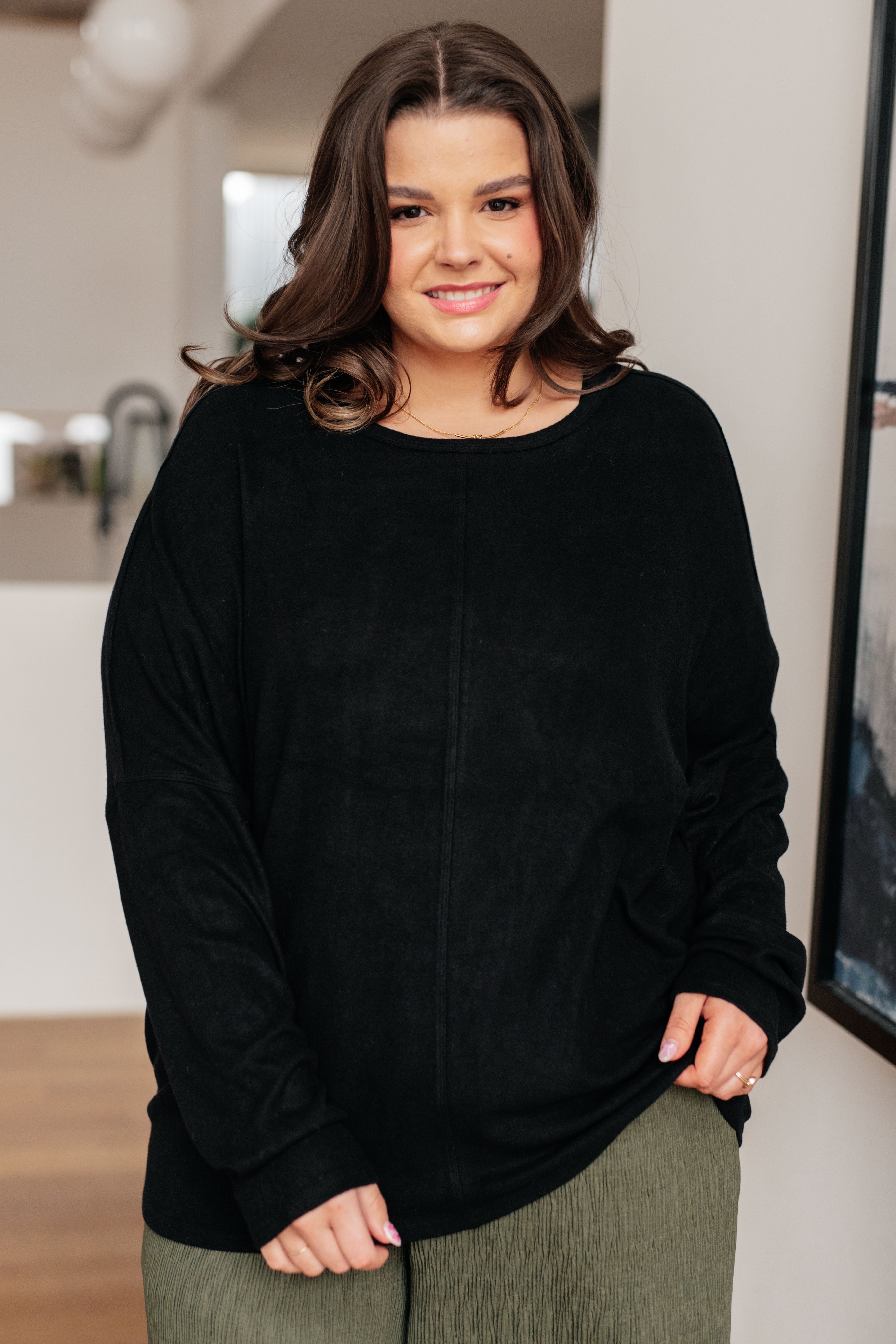 Very J Drive Downtown Black Dolman Long Sleeve Jersey Knit Top Tops