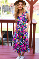 Haptics Diva Dreams Navy & Lilac Floral Fit & Flare Midi Dress Dresses