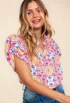 Haptics Beautiful You Ivory Floral Lace Frill Notch Neck Puff Sleeve Top Shirts & Tops