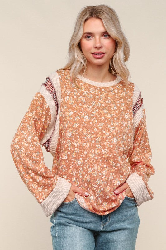 Haptics Flower Fields Oversized Cotton Tri Blend Floral Top