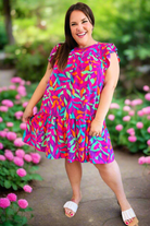 Haptics You Got This Purple Abstract Floral Print Tiered Ruffle Sleeve Dress Final Sale Haptics