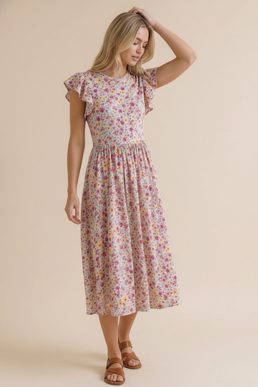 Haptics Flutter Into Spring Floral Buttery Smooth Babydoll Midi Dress