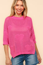 Haptics Pink Heart Netted Crochet Sweater Top Shirts & Tops