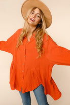 Haptics Everyday Rust Button Down Sharkbite Cotton Slub Tunic Top Haptics