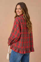 Ruffle the Rules Plaid Flannel Top in Red