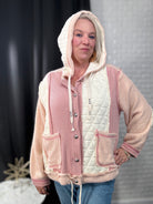 POL Cut Sew Multi Fabric Hooded Button Down Shacket in Rose Pink Large Ave Shops