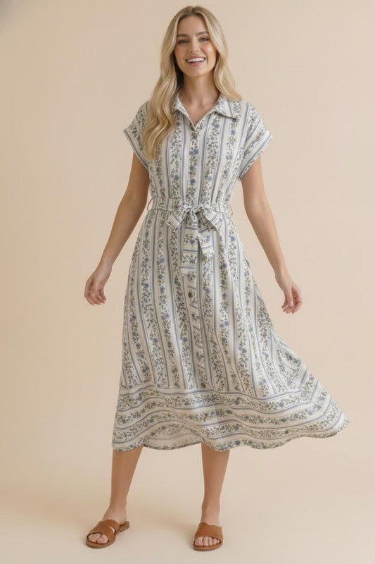 Haptics Tailored for Fun Floral Stripe Midi Dress