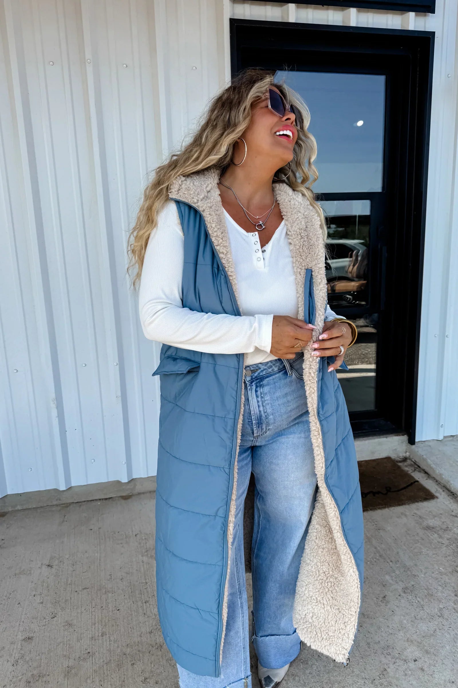 PREORDER: Blakeley Reversible Sherpa Puffer Vest Womens
