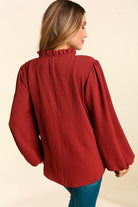 Haptics Burgundy Frilled Edge V Neck Tie Top Haptics