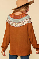 Haptics Rust Plaid & Leopard Color Block Tone Hacci Pullover Haptics