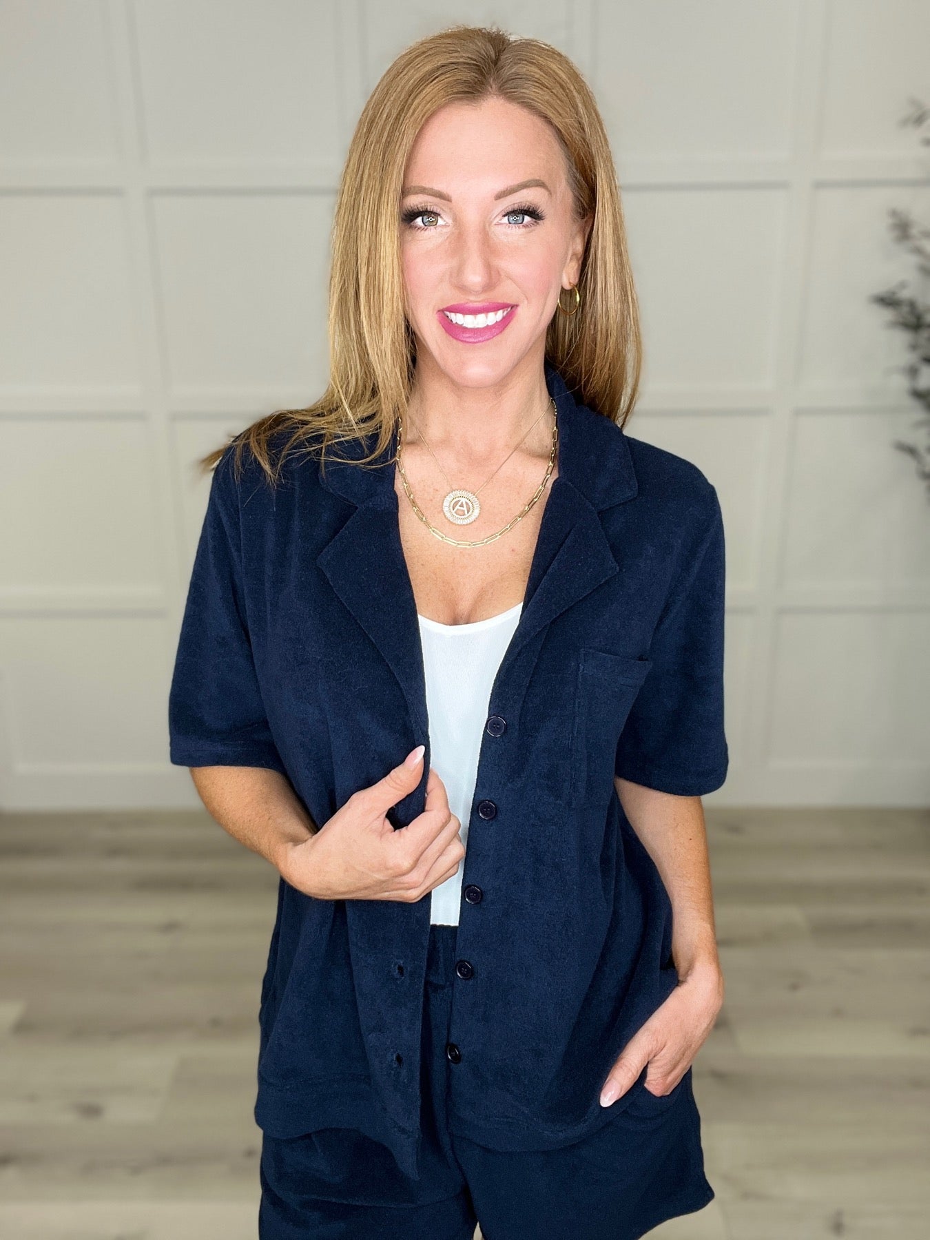 French Terry Button Down Top in Two Colors Ave Shops